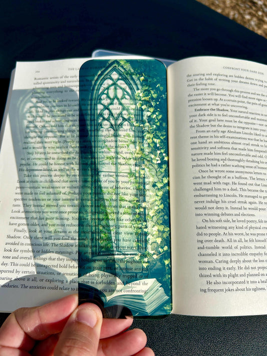 Gothic Window Bookmark | Ivy Castle | Fantasy Book Art | Stained Glass Bookmark