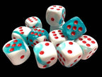 Limited Edition Gemini® 16mm d6 Teal-White/red Dice Block™ (12 dice) - 