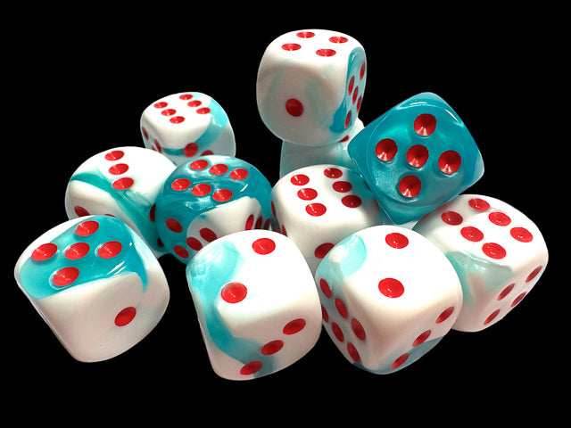 Limited Edition Gemini® 16mm d6 Teal-White/red Dice Block™ (12 dice) - 