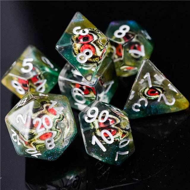 Reptile Green Demon Eye Dragon Eye Dice 7-Dice Set Resin Dungeons and Dragons Dice - 