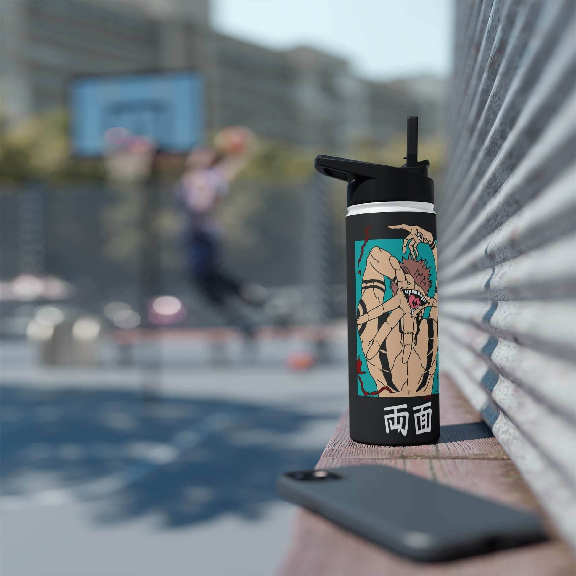 Stainless Steel Sukuna Anime Insulated Water Bottle With Standard Lid - 12oz / Black