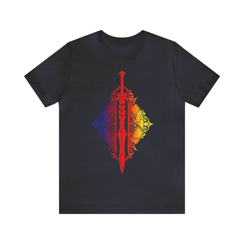 Sunset Ombre Dragon and Sword Shirt - Dark Grey / S