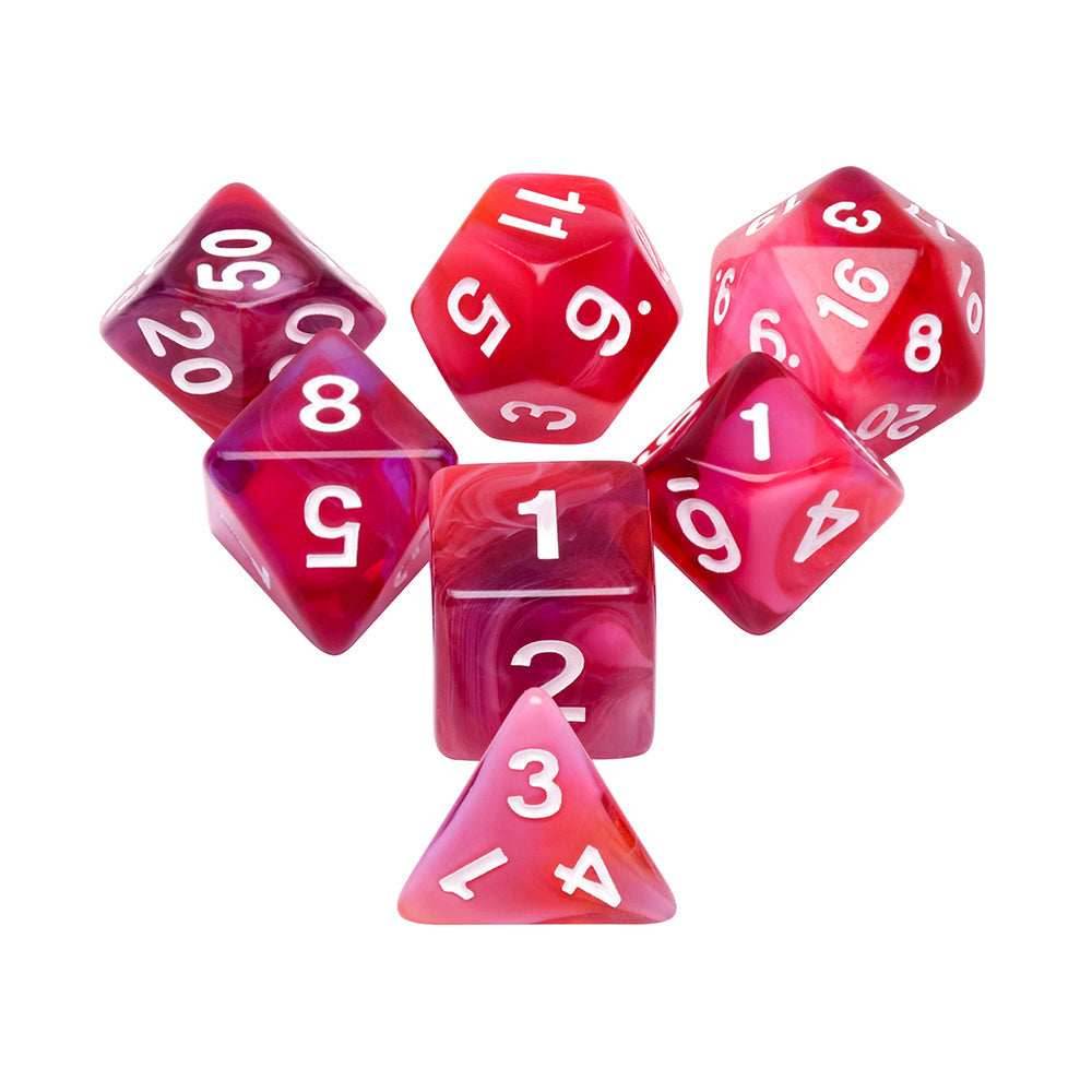 Red Clouds 7-Dice Set Pink/White w/White Numbers Dnd Dice Set - 