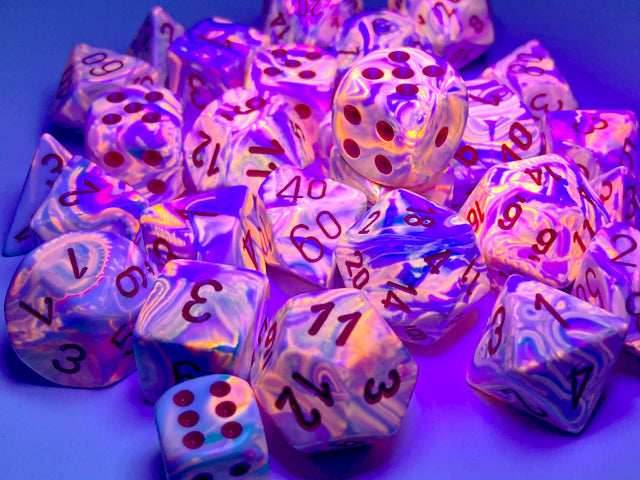 Festive Polyhedral Pop Art w/red Limited Edition (7-Dice Set / 16mm Block / 12mm Block) - 7-Dice Set