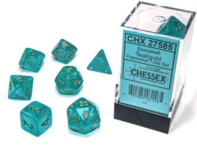 Borealis Teal/gold 7-Dice / 16mm / 12mm / 30mm Luminary - 7-Dice