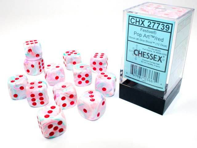 Festive Polyhedral Pop Art w/red Limited Edition (7-Dice Set / 16mm Block / 12mm Block) - 16mm Dice Block (12 dice)