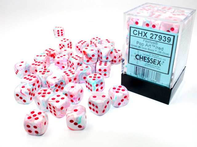 Festive Polyhedral Pop Art w/red Limited Edition (7-Dice Set / 16mm Block / 12mm Block) - 12mm Dice Block (36 dice)