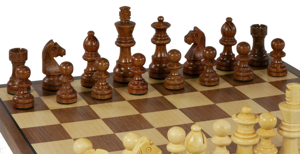 Chess Set - 2.75" Sheesham/Boxwood German Knight on Walnut & Maple Veneer Board