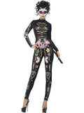 Smiffy's Women's Sexy Sugar Skull Cat Adult Costume Bodysuit Small 6-8