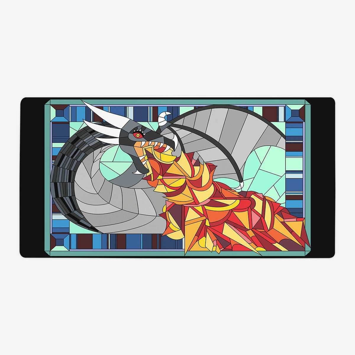 Fire Breathing Glass Dragon Playmat - Oversized Playmat / Black / Plain
