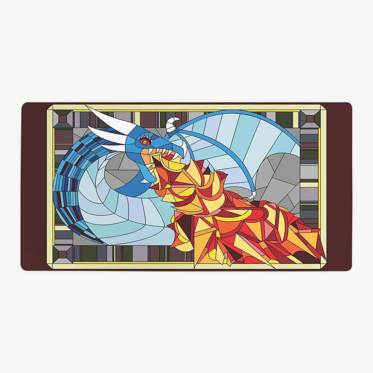 Fire Breathing Glass Dragon Playmat - Oversized Playmat / Blue / Plain