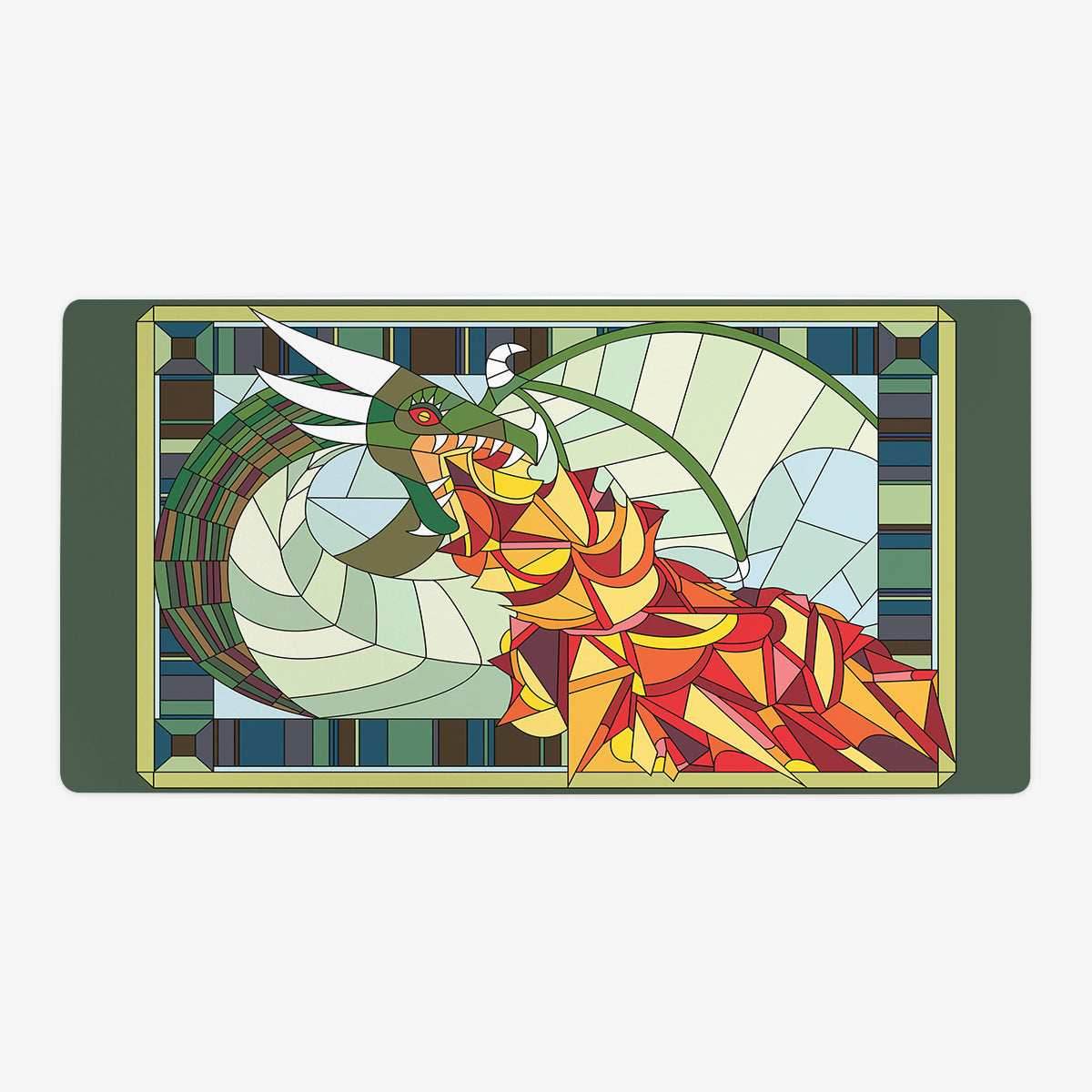 Fire Breathing Glass Dragon Playmat - Oversized Playmat / Green / Plain