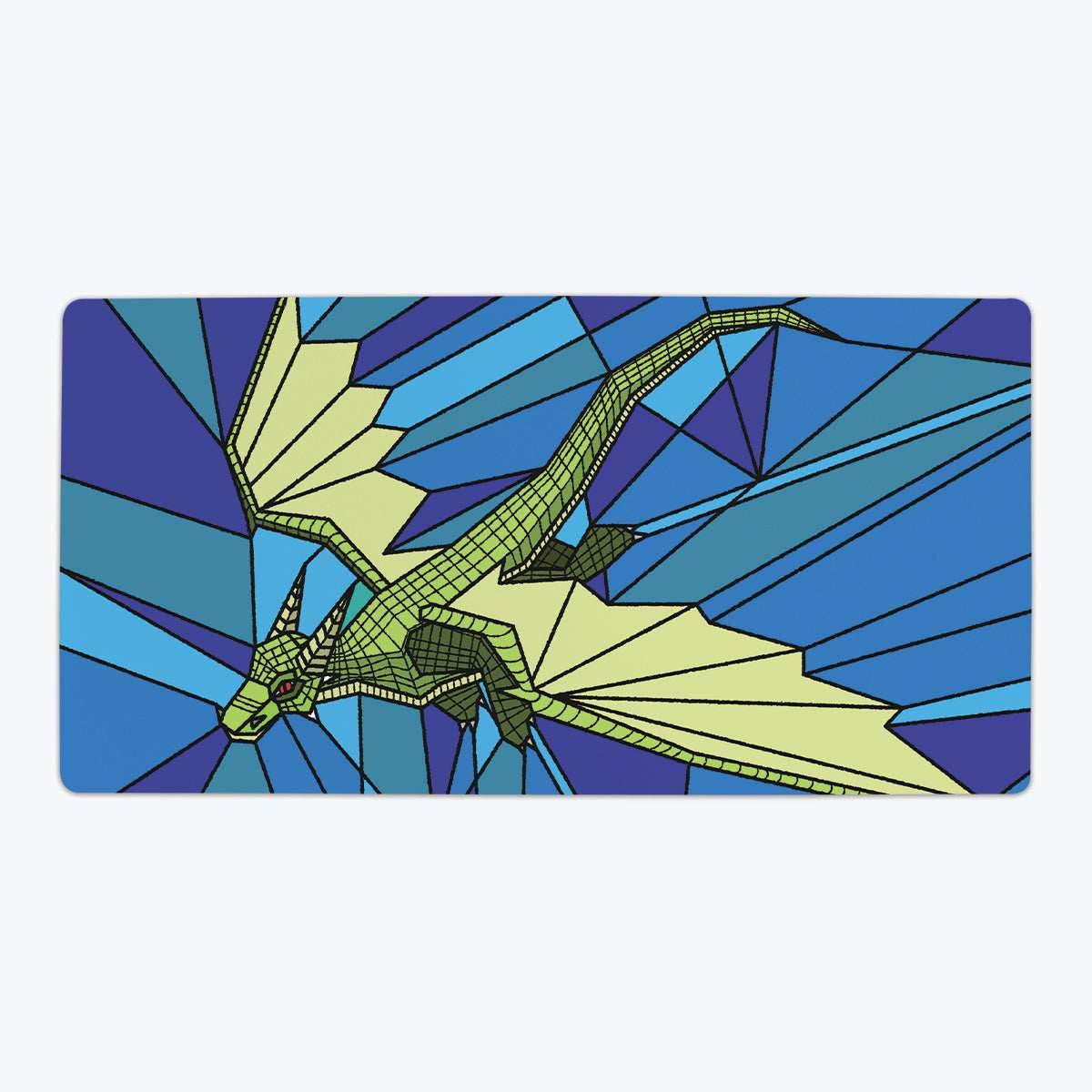 Stained Glass Flying Dragon Playmat - Oversized Playmat / Blue / Plain