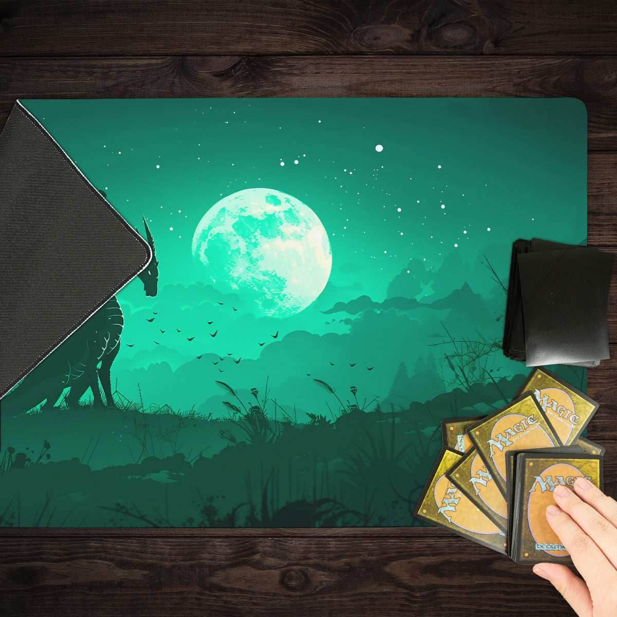 Midnight Green Dragon Playmat - Standard Playmat / Plain