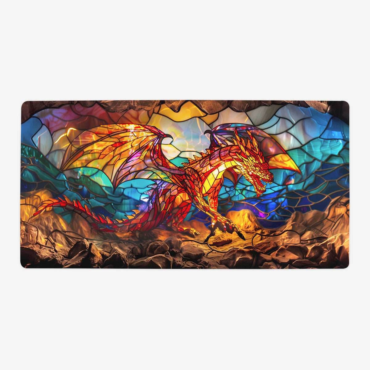 Red Dragon Stained Glass Playmat - Standard Playmat / Stitched