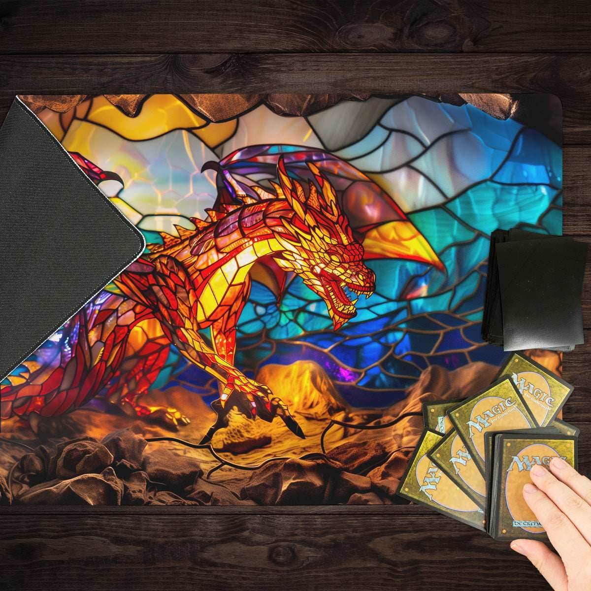 Red Dragon Stained Glass Playmat - Standard Playmat / Plain