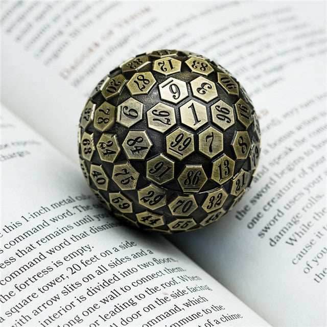 Metal Single 100 Sided Polyhedral Dice (D100) | Brass Color Solid (45mm) - 