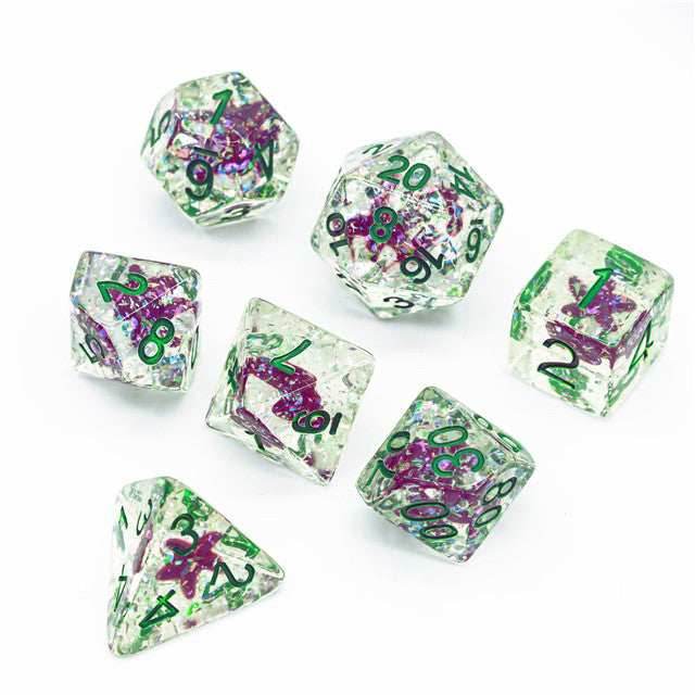 Green w/Purple Starfish Dice 7-Dice Set Resin Dungeons and Dragons Dice - 