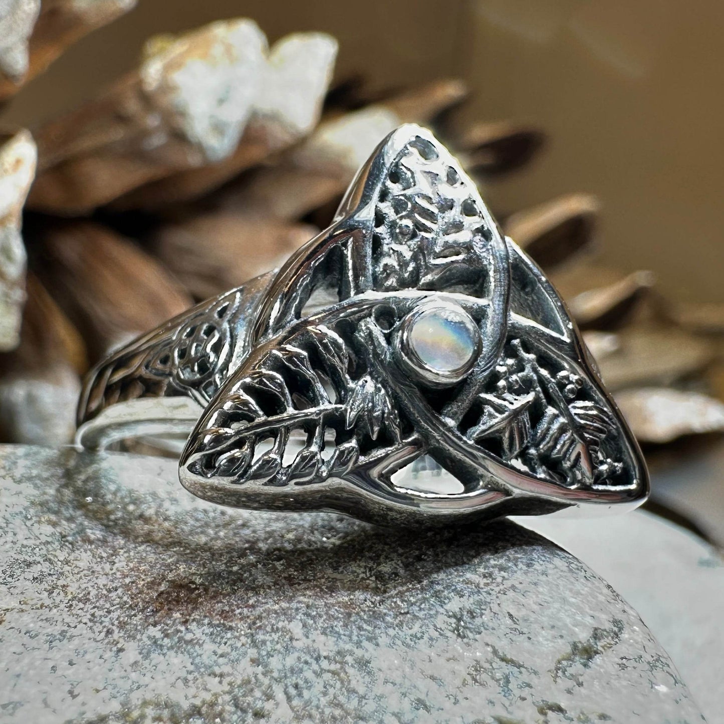Oak Ash Thorn Moonstone Ring - 5