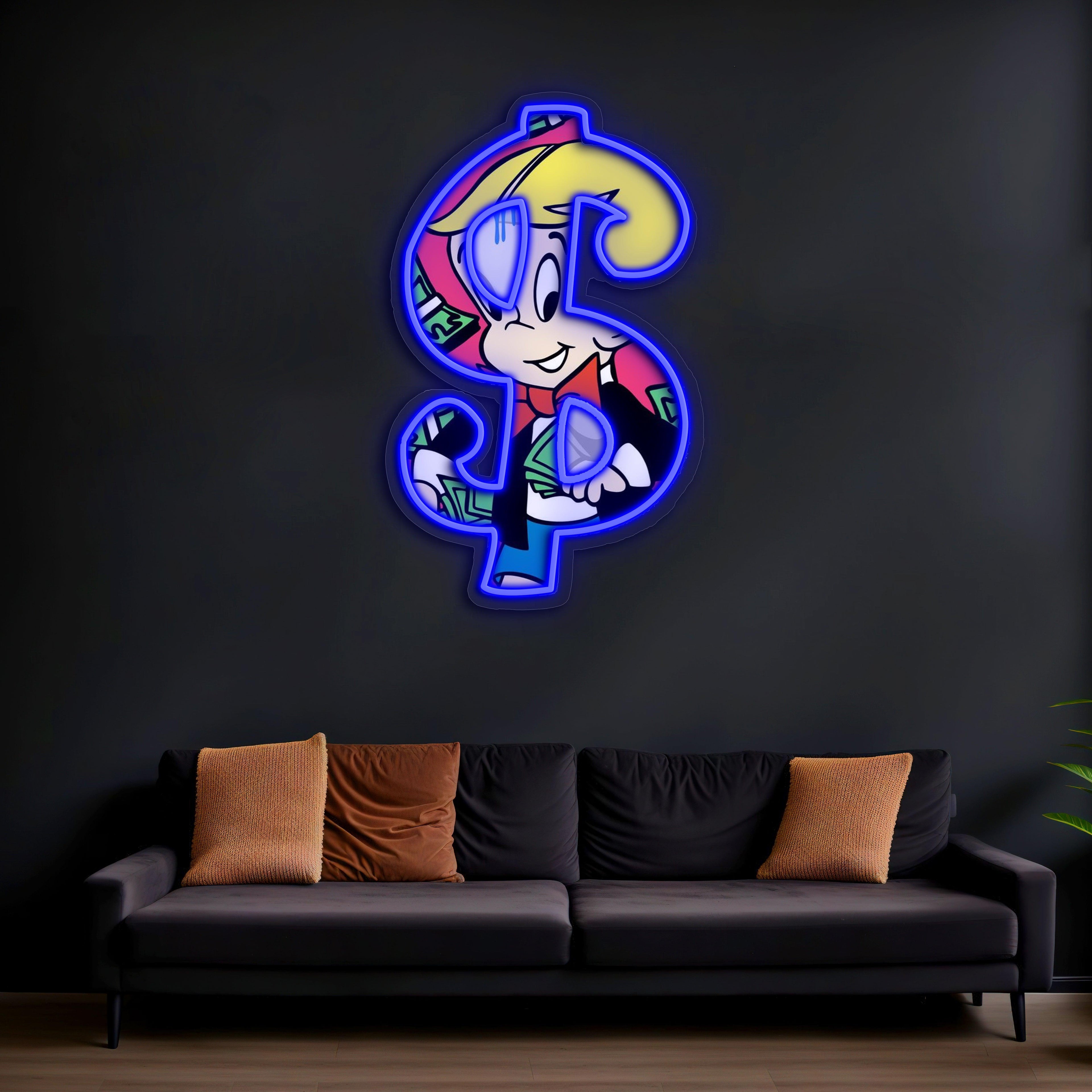 UV Printed Neon Richie Rich , Richie RichNeon Wall Art, Neon Light Sign, UV Print Neon Sign