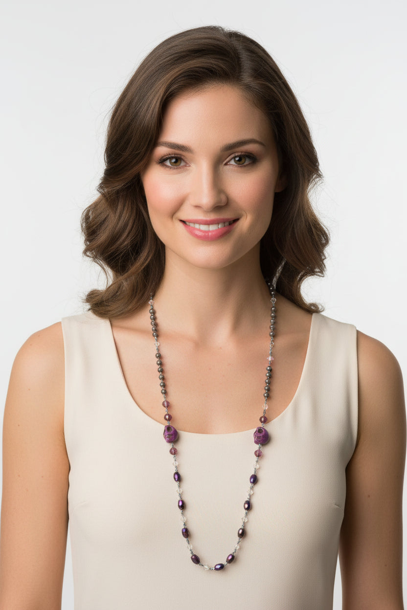 Purple Magic Long Beaded Necklace