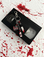 90s Slasher Bloody Phone & Knife Keychain - Retro Horror Movie Fan Bag Charm