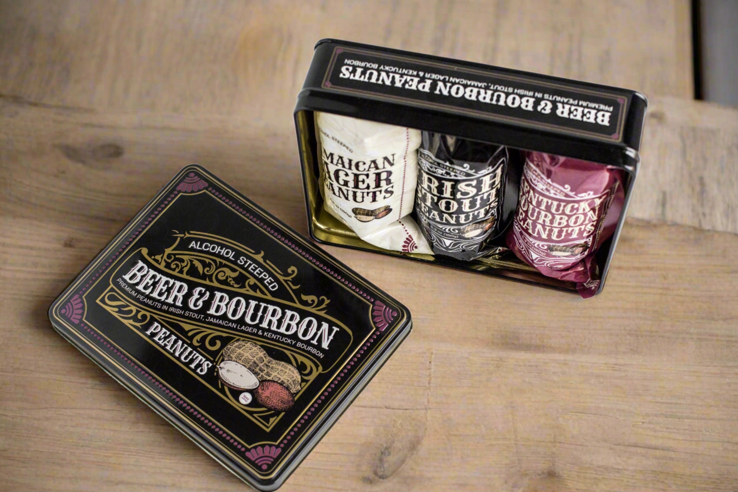 Beer & Bourbon Liquor Peanuts Men's Gift Tin – Bold Flavors for Snacking
