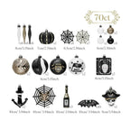 Halloween Christmas Tree Ornaments Set, 70-Piece Black & White Gothic Ornaments - 