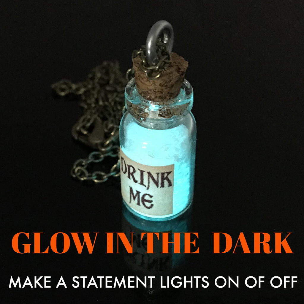 Alice in Wonderland necklace aqua glow