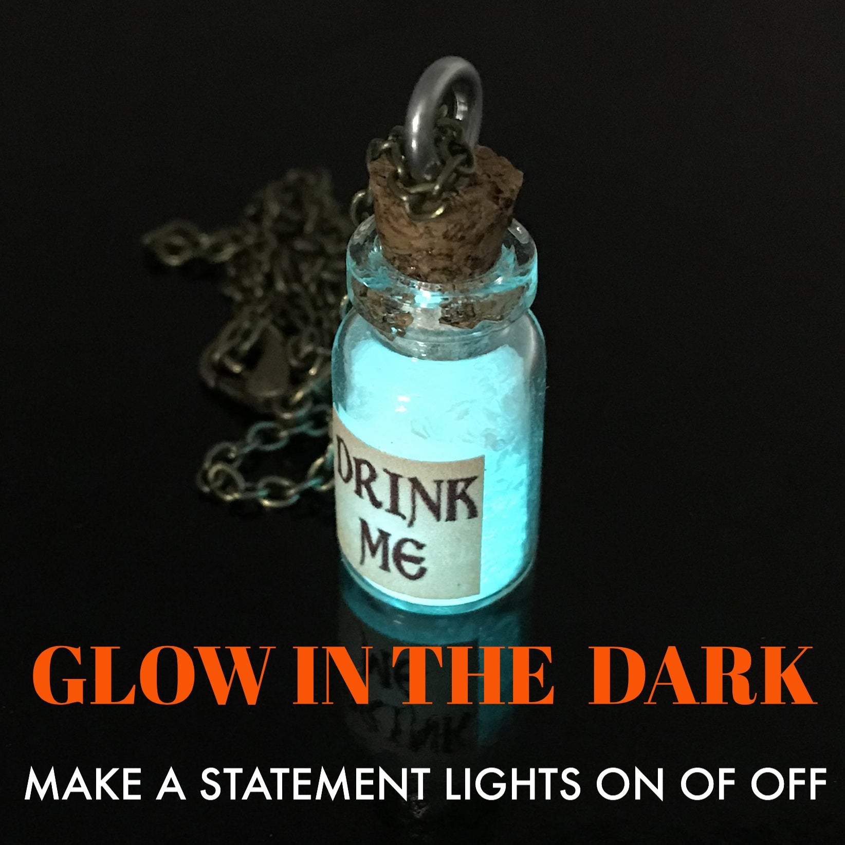 Alice in Wonderland necklace aqua glow