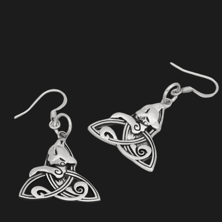 Celtic Cat on Triquetra Stainless Steel Earrings - 