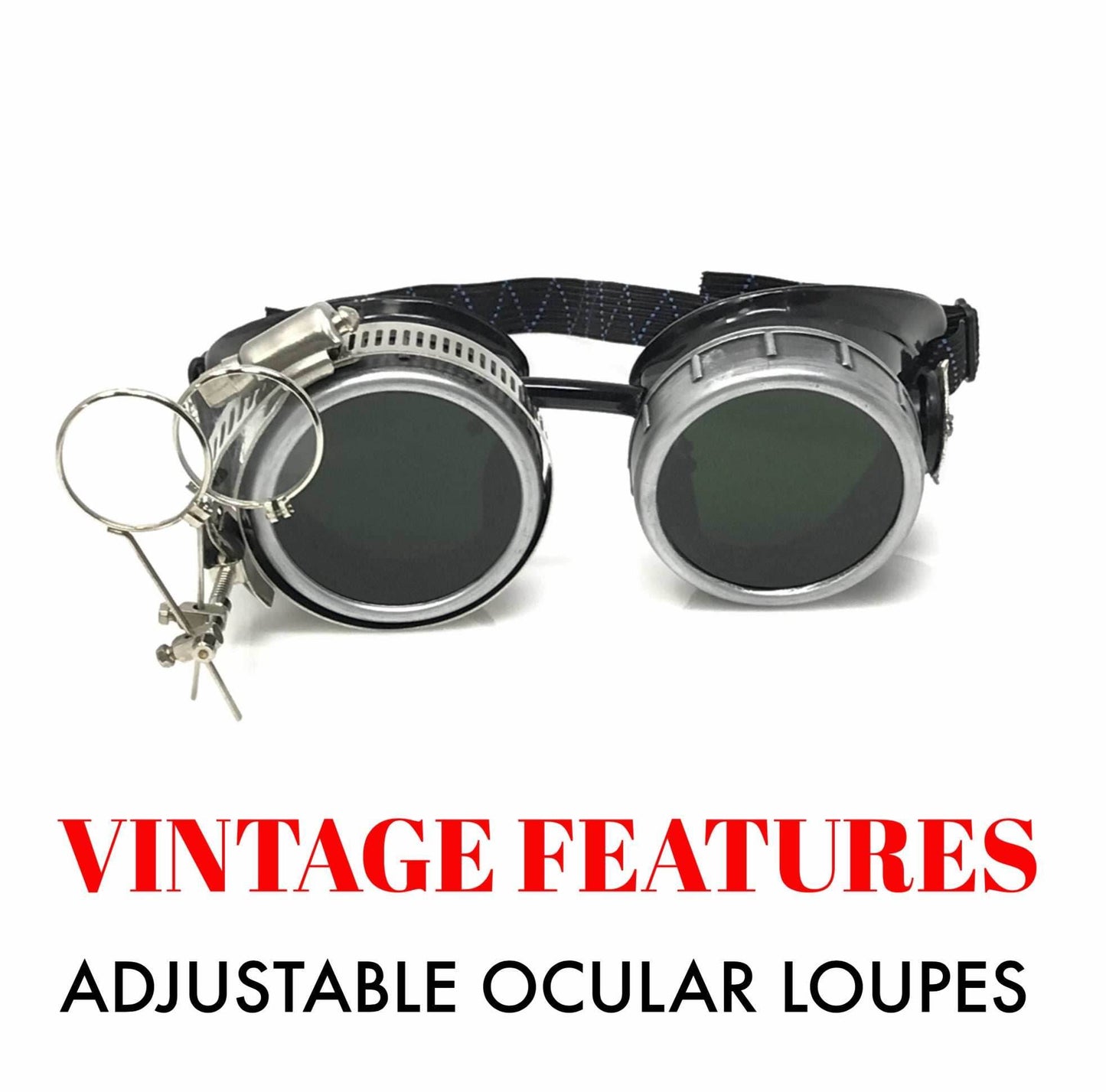 Diesel goth punk Vespa Goggles with magnifying eye loupes black lenses - 
