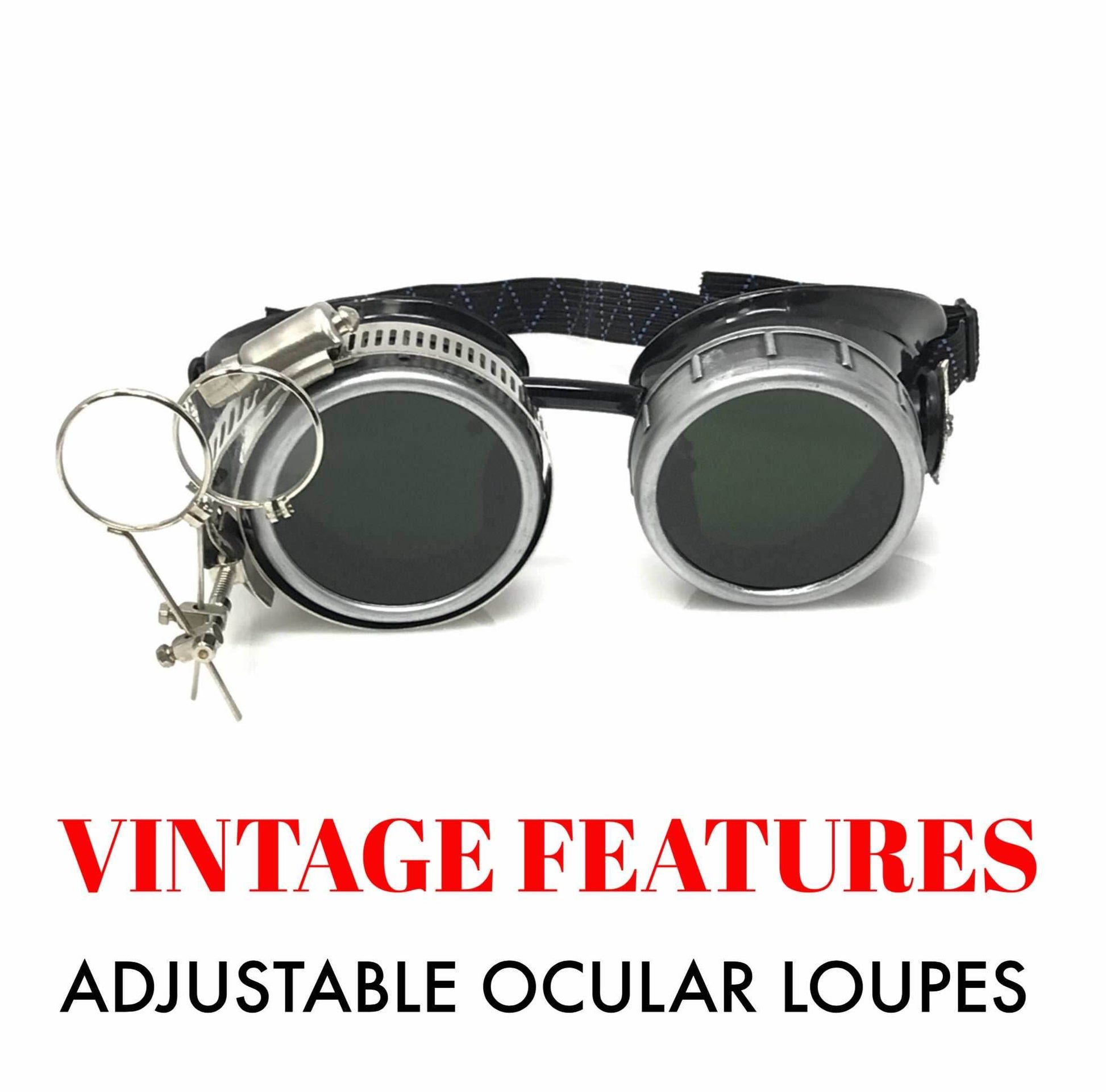 Diesel goth punk Vespa Goggles with magnifying eye loupes black lenses - 