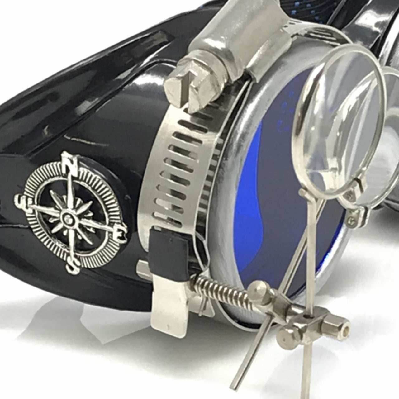 Diesel goth punk Metallic Goggles with magnifying eye loupes blue lenses - 