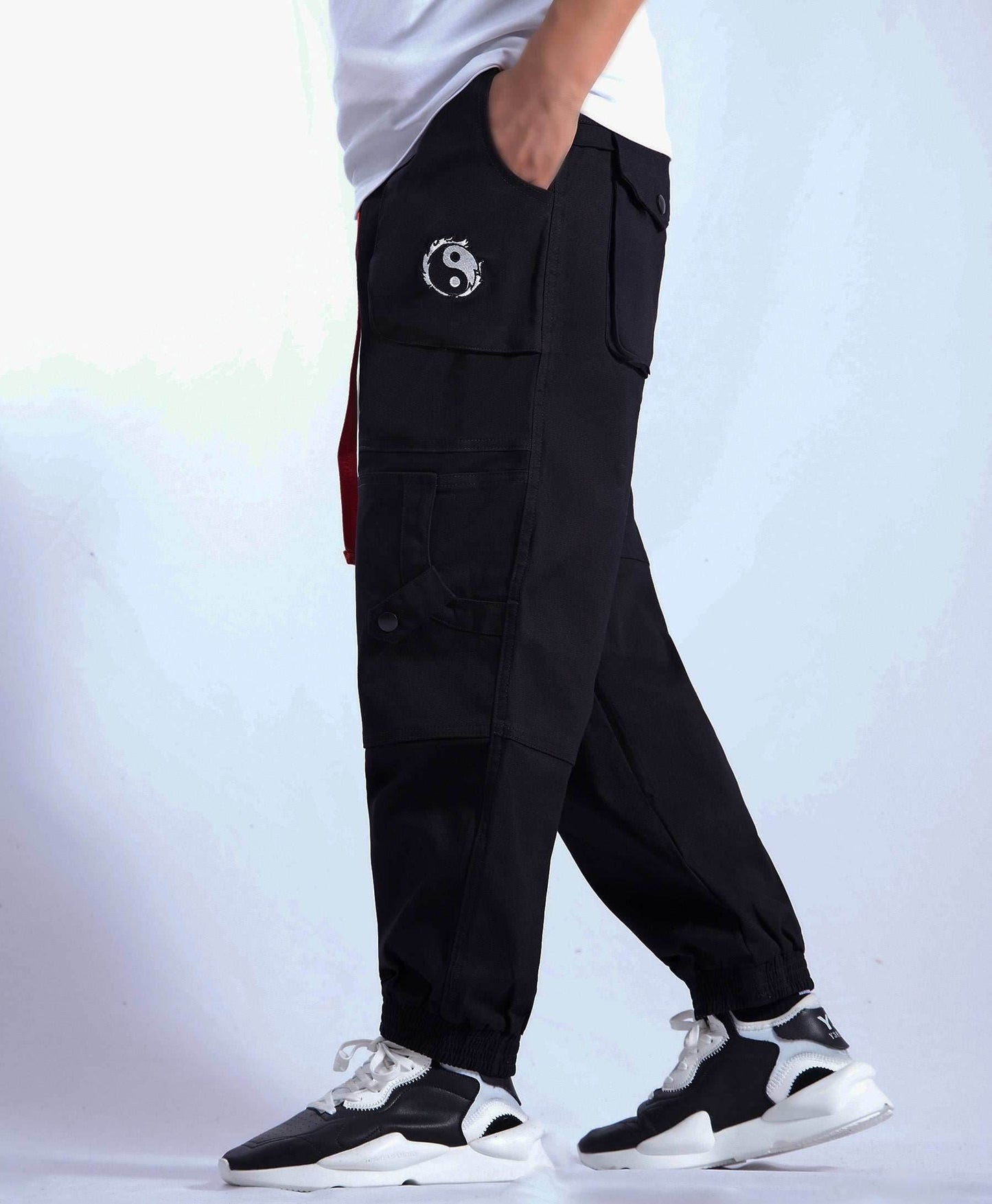 IBP332 Yin Yang Black Cargo Pants - Black / S
