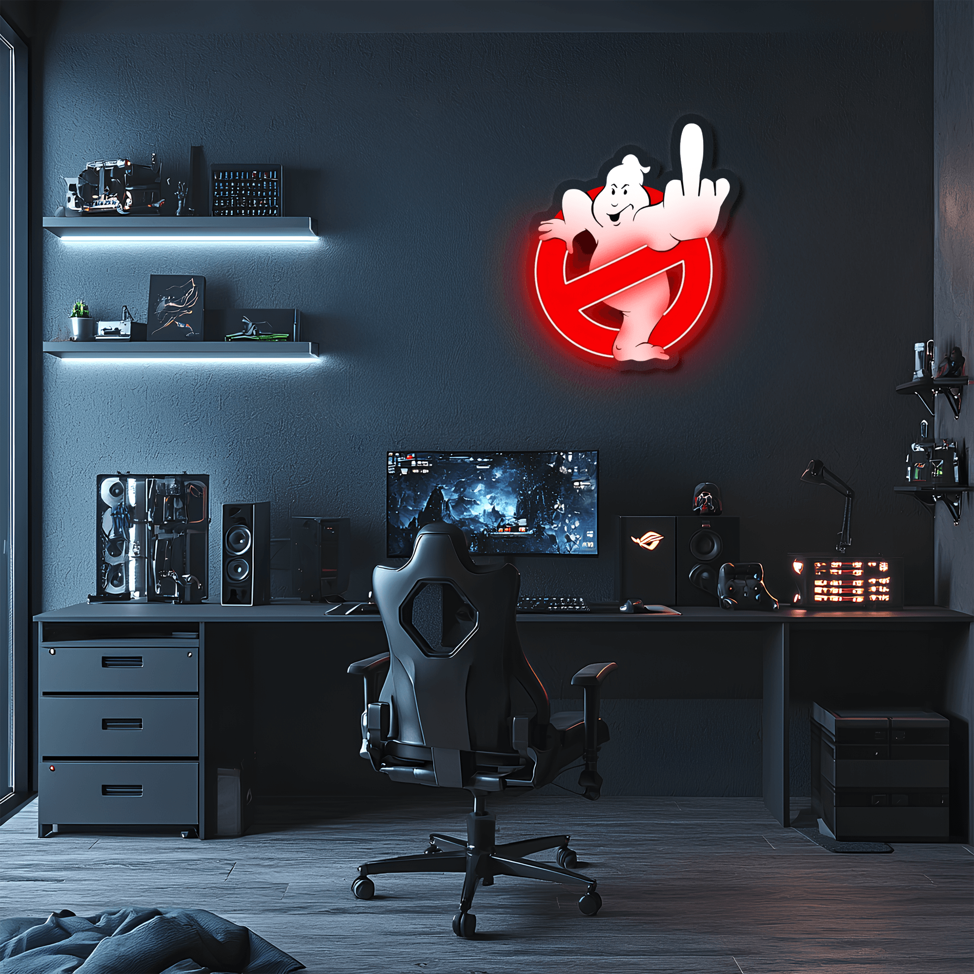Ghostbusters Plexiglass Neon Art, Uv Print Neon Sign, Neon Light Sign, Neon Wall Art