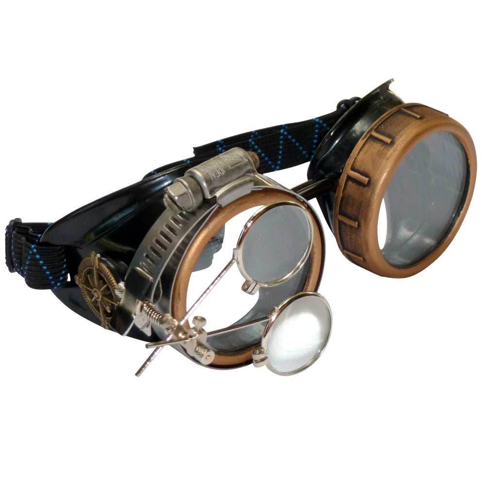 Steampunk Goggles with magnifying loupes clear lenses - 
