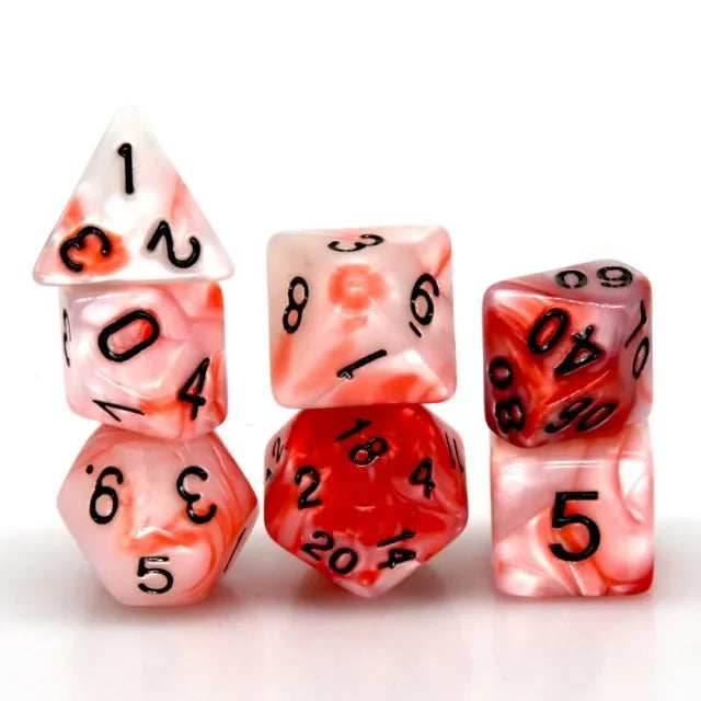 Shell White/Red 7-Dice Set w/Black Numbers Dnd Dice Set - 