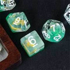 Gold Fish Green 7-Dice Dnd Dice | Glitter w/White Numbers Set - 
