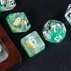 Gold Fish Green 7-Dice Dnd Dice | Glitter w/White Numbers Set - 