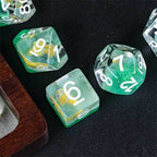 Gold Fish Green 7-Dice Dnd Dice | Glitter w/White Numbers Set - 
