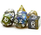 Yellow & Blue w/white Galaxy Glitter 7-Dice Set RPG - 
