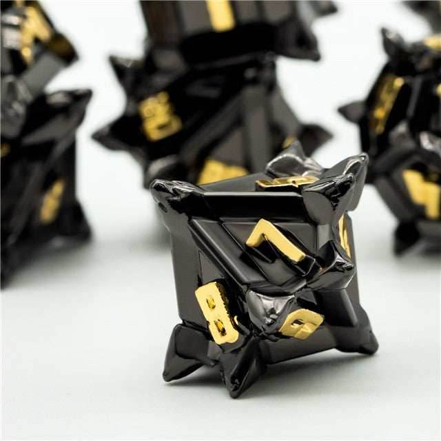 Black w/Gold Pinwheel Strengthened Metal 7-Dice Set | Metal DND Dice - 