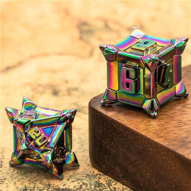 Rainbow Pinwheel Strengthened Metal 7-Dice Set | Metal DND Dice - 