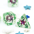 Green w/Purple Starfish Dice 7-Dice Set Resin Dungeons and Dragons Dice - 