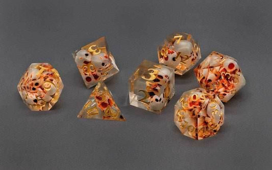 Clear Essence Sunken Skull Inclusion 7-Dice Set Resin Sharp Edge RPG DND - 7-Dice