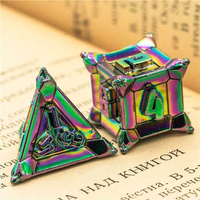 Rainbow Pinwheel Strengthened Metal 7-Dice Set | Metal DND Dice - 