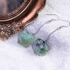 Glitter Green Dice Earrings: D20 Dice Spinning Colors Nerdy RPG Jewelry - 