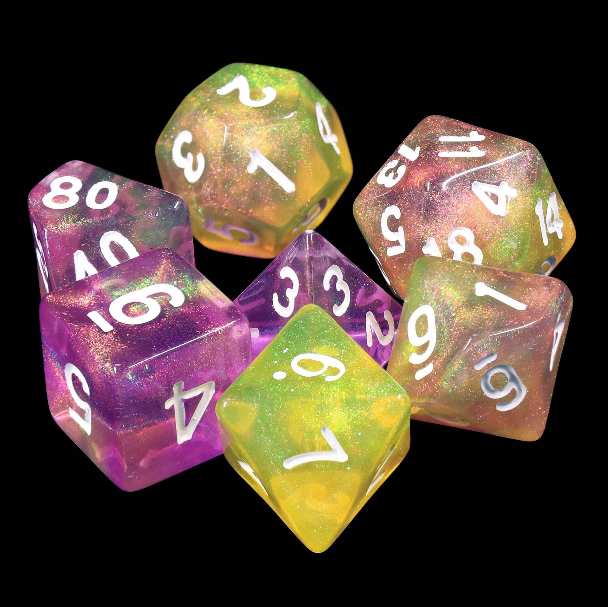 Lemon Jelly Purple/Yellow Glitter 7-Dice Set by HendgaDice - 