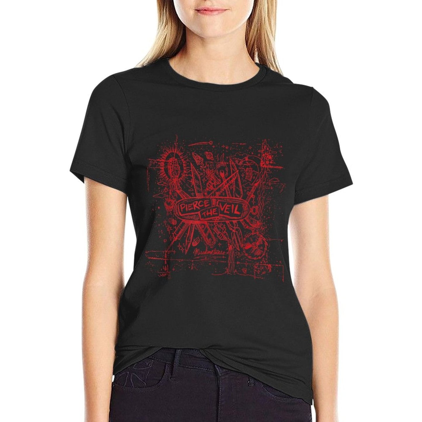 Pierce The Veil - Misadventures Cover in Red Print  Heathered Texture T-Shirt